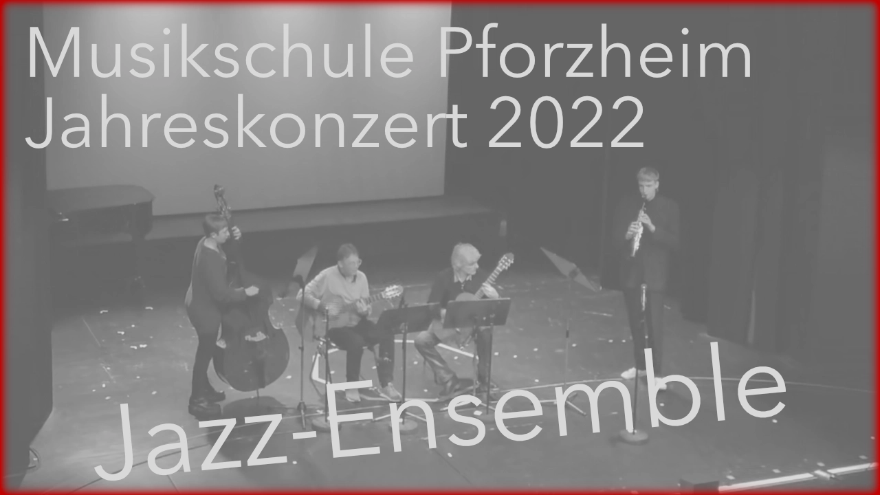 Musikschule Pforzheim – Jahreskonzert 2022  Swing-Medley Georgia / St. Phillips Street Breakdown  Es spielen: Julius Birk, Klarinette – Klasse Jürgen Klotz Patrick Pöbel, Gitarre Frank Morgenstern, Gitarre Marlene Paskarbeit, Kontrabass – Klasse Frank Morgenstern