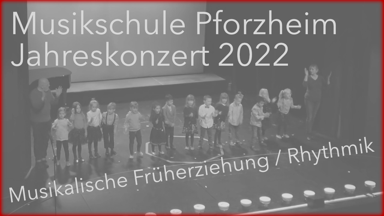 Kinder der Musikalischen Früherziehung / Rhythmik zeigen:  Á. Bánrévy und J. Klotz – Konzert-Spruch  Rolf Grillo – Wir freun uns, dass wir da sind Tierisches Treffen – Text: J. Klotz Karin Schuh – Ein Lied wolln wir singen  Es singen und bewegen: Akira, Alicia, Amy, Annabelle, Batu, Charlotte, Hendrik, Lukas, Mathilda, Matilda, Nils, Tristan, Veronika und Zoe  Leitung und Einstudierung: Ágnes Bánrévy und Jürgen Klotz Klavier live: Ljiljana Borota  Playback Tierisches Treffen: Klavier – Ágnes Bánrévy, Klarinette und Produktion – Jürgen Klotz  Kulturhaus Osterfeld, Pforzheim, 26. November 2022